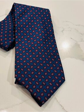 Kenneth Gordon Vintage Italian Silk Necktie Blue Red Mini Floral Made In USA